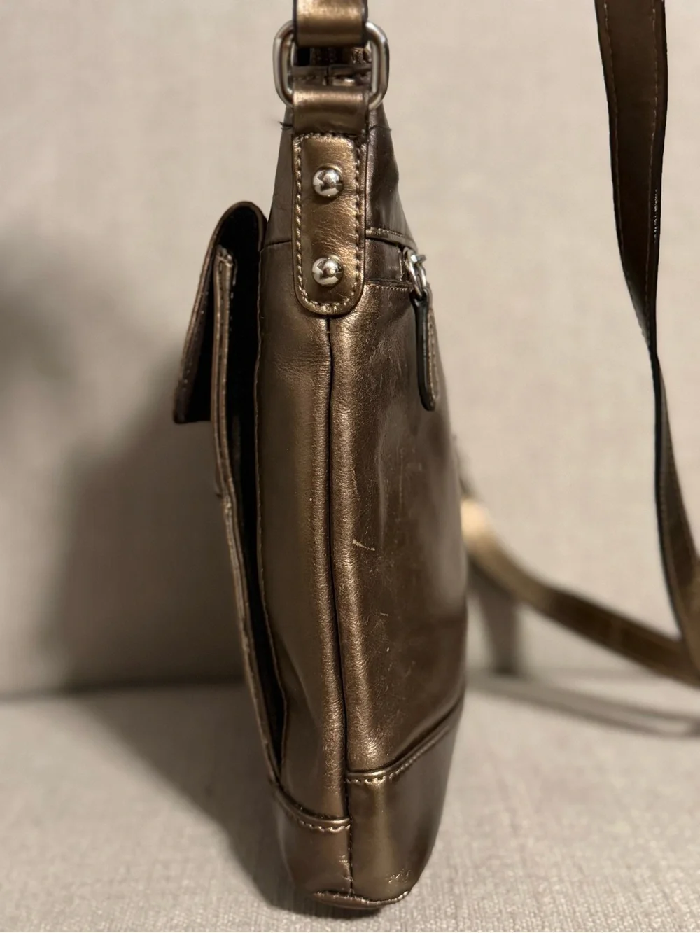 Gianni Bernini Bronze Metallic Leather Crossbody